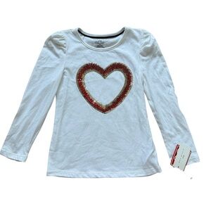 NWT! Max Studio Kids Girls' Long-Sleeve Sequin Heart Graphic Tee White M Casual